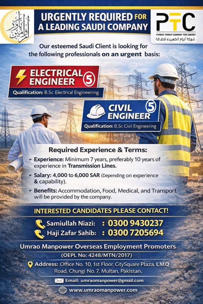 Electrical & Civil Engineers for Saudi Arabia